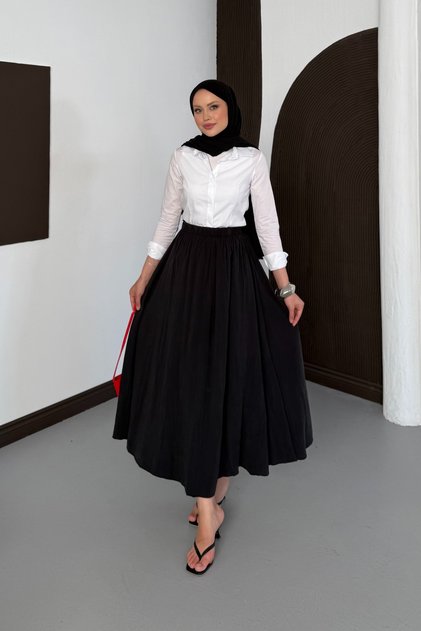 Women's Draped Modal Fabric Crinkled Long Skirt