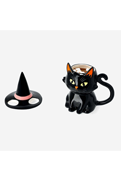 Cadı Şapkalı Siyah Kedi Seramik Kupa