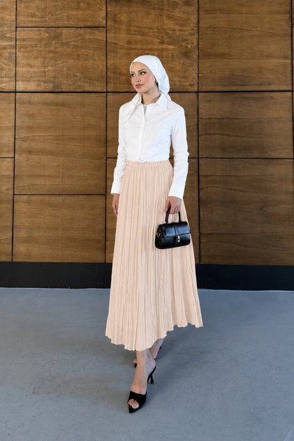 Women's Elastic Waist Crinkled Modal Fabric Long Skirt