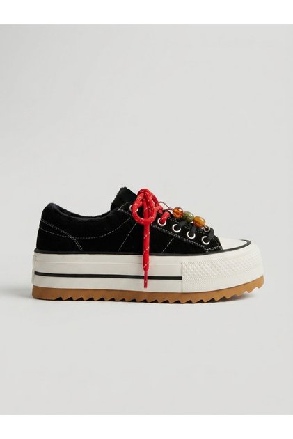 26K366-1 HAKİKİ DERİ AKSESUAR DETAYLI PLATFORM TABAN İÇİ POLAR SNEAKER KADIN