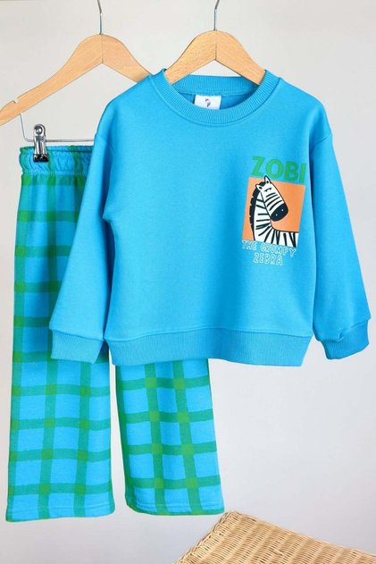 Boy's Zebra Themed Tracksuit Set Blue