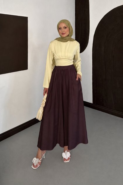 Women's High Waist Flowy Tencel Fabric Wide Leg Pants Skirt
