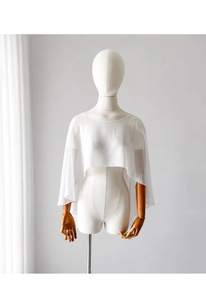 Chiffon Bridal Cape 75 cm | Transparent Wedding Dress Cape | Long Bridal Cape | Elegant Wedding Cape