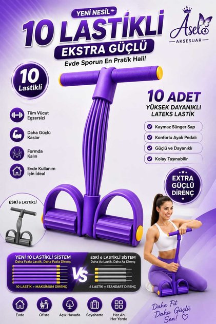 10lastikli Body Trimmer Mekik Çekme Aleti Evde Spor Egzersiz Lastiği Karın Kol Bacak Çalışma 10 tüplü Ekstra Dayanıklı yeni nesil