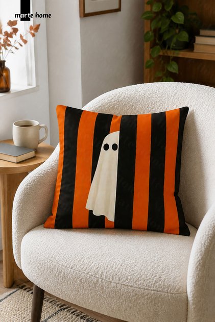Cadılar Bayramı & Hallowen Renkli Baskılı 43x43 cm Kırlent Kılıfı