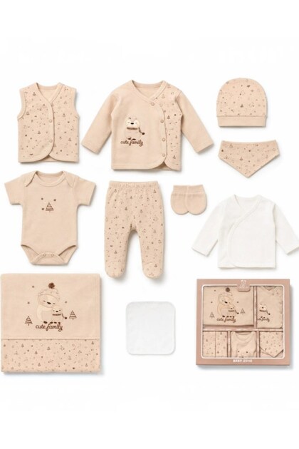 Baby Boy Newborn Waffle Fabric Detailed Penguin Embroidered 10 Piece Hospital Discharge Bodysuit Set