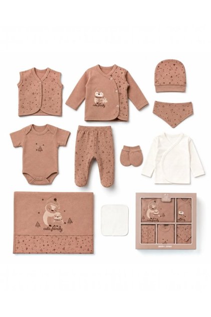 Baby Boy Newborn Waffle Fabric Detailed Penguin Embroidered 10 Piece Hospital Discharge Bodysuit Set