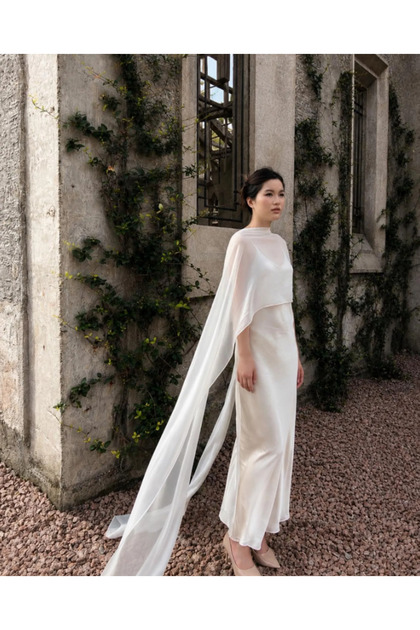 Chiffon Bridal Cape 300 cm | Transparent Wedding Dress Cape | Long Bridal Cape | Elegant Wedding Cape