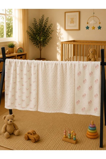Multi-Purpose Muslin Blanket Set of 3, Muslin Newborn Baby Blanket, 100% Organic Cotton Muslin Cloth - 80X80 cm