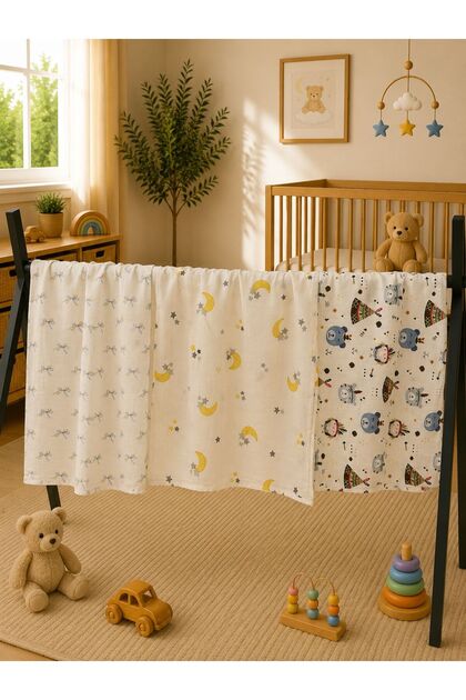 Multi-Purpose Muslin Blanket Set of 3, Muslin Newborn Baby Blanket, 100% Organic Cotton Muslin Cloth - 80X80 cm