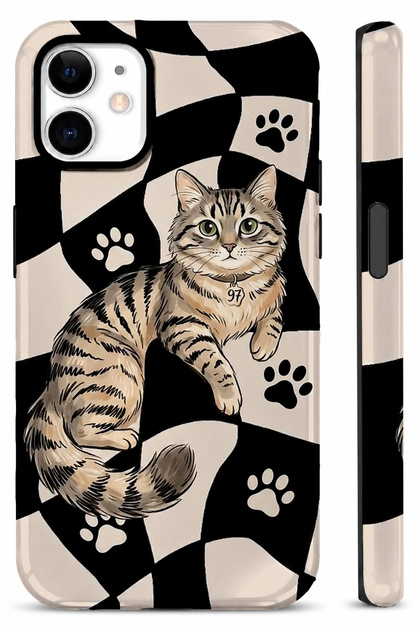 Compatible with iPhone 11 - Paw Print Double Layer Cover, Glossy Surface Protective Glossy Touch Case