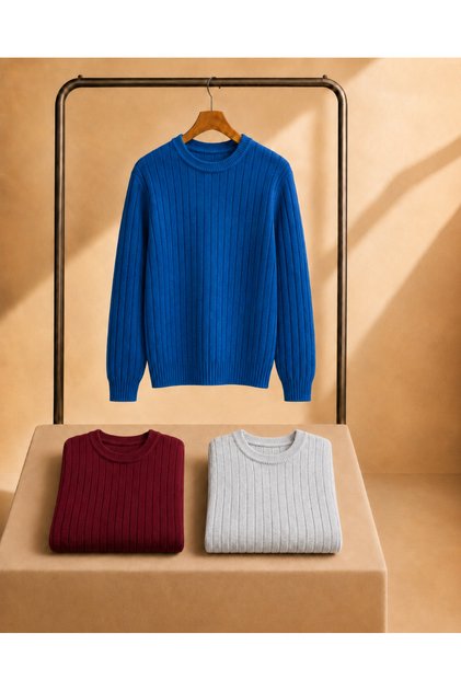 Men's Crew Neck Ribbed Knitwear 3-Piece Sweater Pack