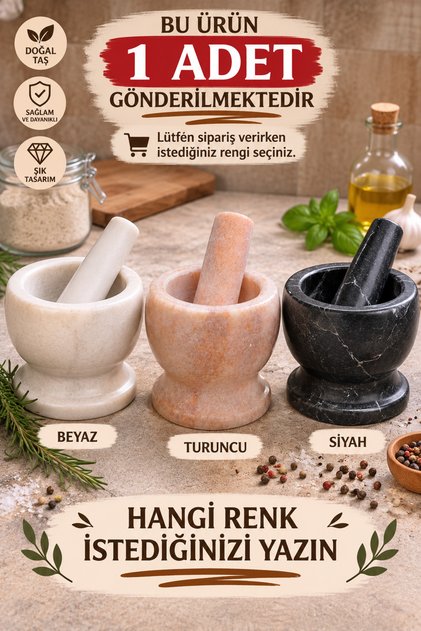 Mermer Havan ve Tokmak – Doğal Taş Baharat Ezici – 3 Renk Seçenekli – 1 Adet