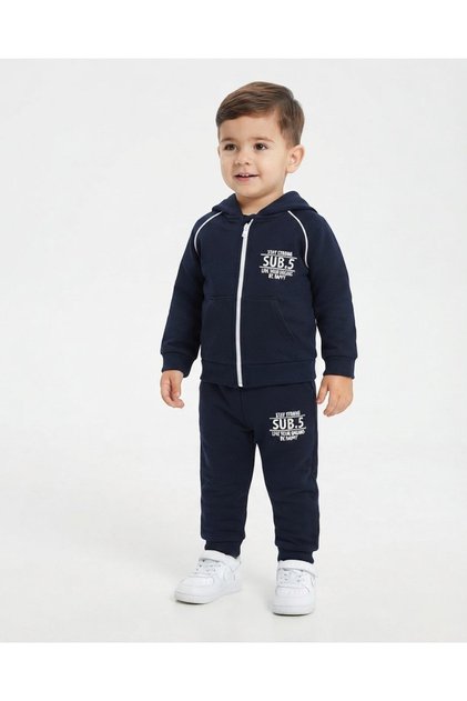 Boy's Winter 3-Strand Hooded Cardigan 2-3-4-5-6 Years Old 2-Piece Tracksuit Set