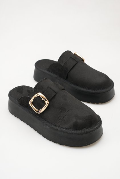 Black Suede Buckle Women's Daily Comfortable Sabo Slippers
