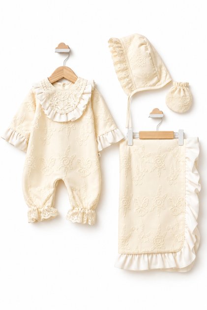 Luxury Premium Coated Butterfly Patterned Newborn Hospital Release 0-3 Months 100% Cotton Baby Girl Set