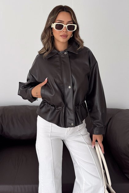 Women's Flato Jacket with Pockets and Elastic Waist, Leather Look