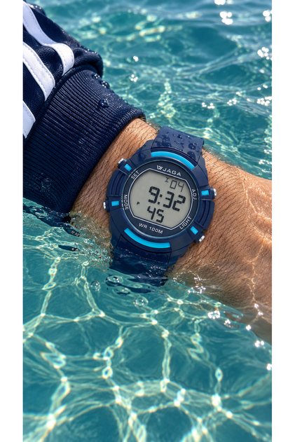 Sports Digital Men's Wristwatch, Navy Blue Silicone Cord, Pool Sea Use, Alarm, Lighting, Stopwatch, Stylish Gift Package