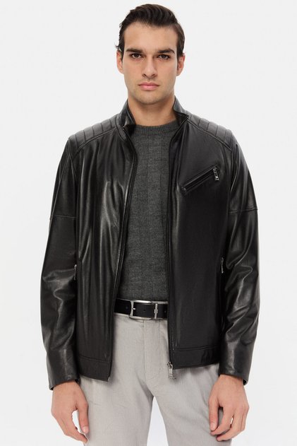 Relaxed Fit Black Leather Coat