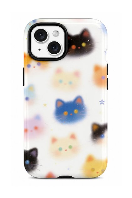 iPhone 13 / 14 Compatible - Big Head Cats, Double Layer Cover, Glossy Surface Protective Glossy Touch Case