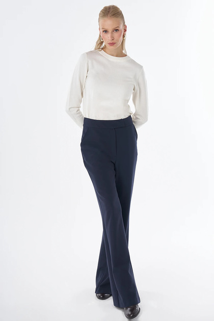 High Waist Spanish Leg Trousers Navy Blue