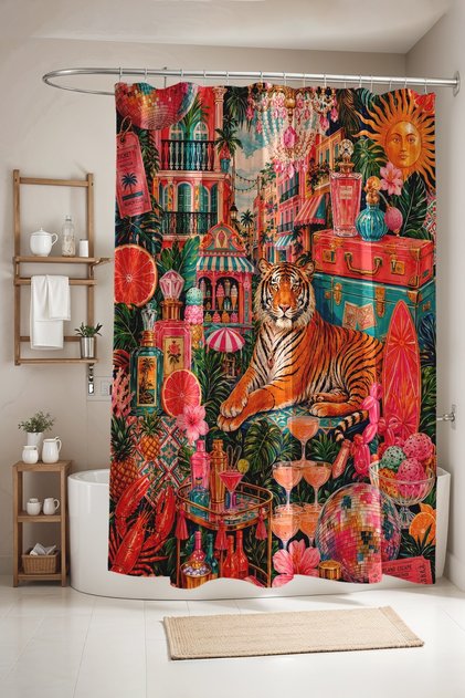 Parisian Tiger Patterned Bathroom Curtain, Shower Curtain, Bathtub Curtain 175X200Cm