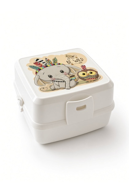 1.4 L Illustrated Kids' Lunch Box - with Spoon and Fork - 2-Tier - Lunch Box Food Storage Container for School and Daycare