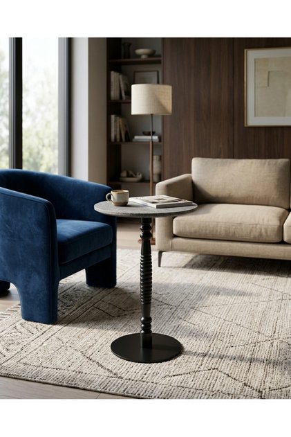 Round Wooden Side Service Table with Sturdy Base