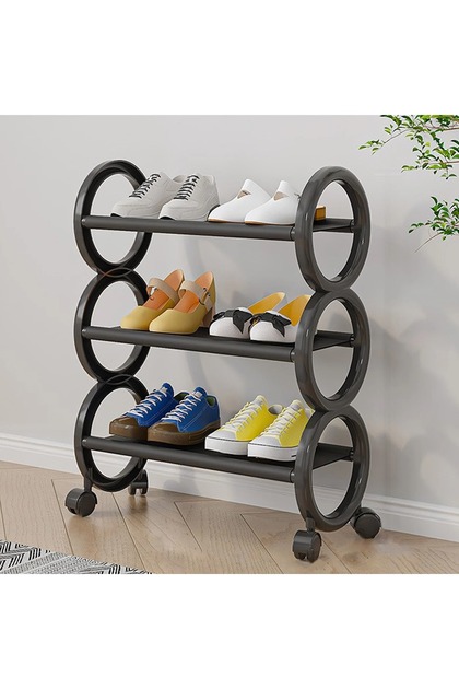 Nordic wind 3-Tier Shoe Rack with Wheels - Space-Saving Plastic Frame with Steel Tubes and Fabric Shelves, Storage