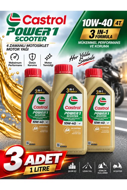 Power1 Scooter 4T 10W-40 Tam Sentetik Motor Yağı – 1 Litre 3 ADET