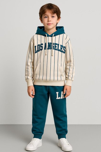 Boy's 2-Piece Printed Hooded Sweatshirt and Sweatpants Set 7489-Y