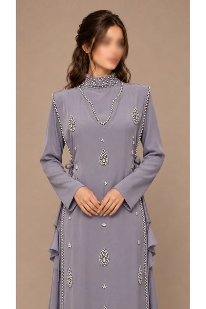 Crystals Embellished Gown with Beaded Neckline Evening Dress