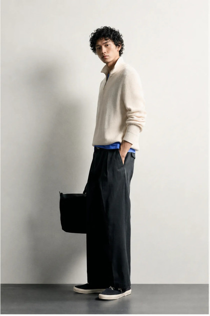 Orlo - Ecru - Cotton Half-Zip - High-Neck Men's Sweater