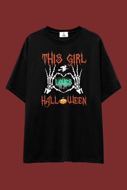 Halloween Black Loose Fit T-Shirt | Unisex 100% Cotton Halloween Themed Printed Custom Design Tee