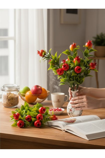 Yapay Çiçek Nar Demetı Yapay Meyve Demeti 35 Cm Nar
