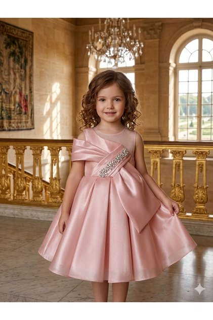 Girl's Princess Dress with Stone Detail and Crown Accessory