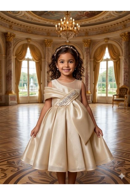 Girl's Princess Dress with Stone Detail and Crown Accessory