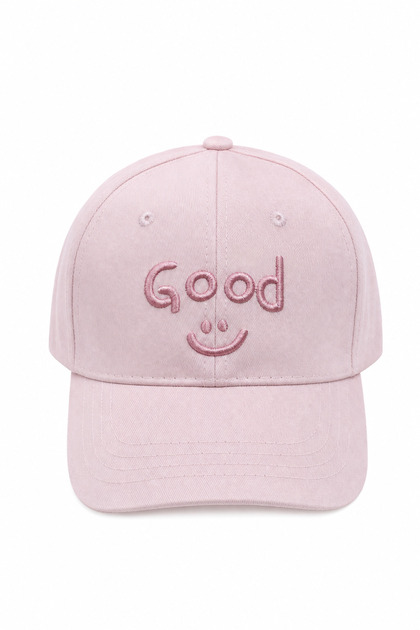 Good Written Smiley Face Embroidered Pink Adjustable Baseball Cap