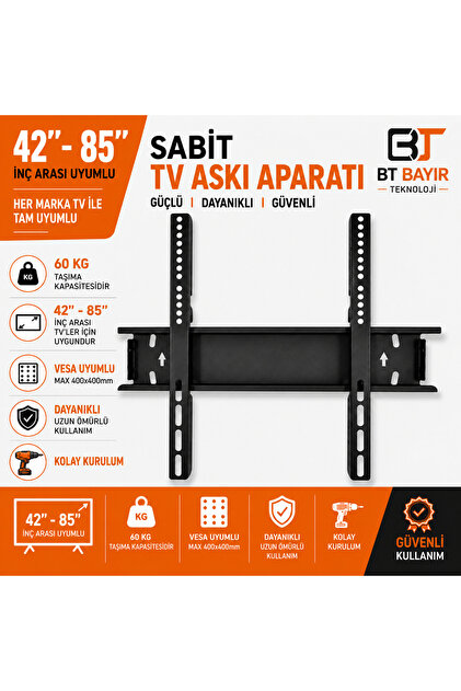Tüm Markalar Ile Uyumlu Televizyon Duvar Asma Aparatı 42”-43”-55”-65”-75”-85” Inç Arası