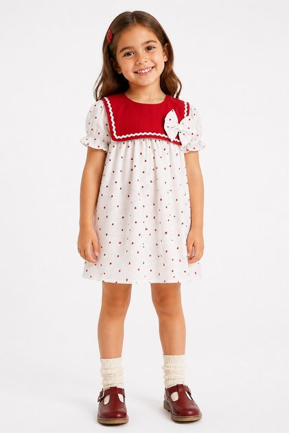 Girl's Heart Patterned Muslin Dress