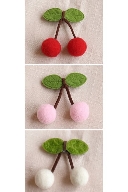 Cherry Hair Clip for Thin Hair - Baby Hair Clip for Thin Hair 3 Pieces Red Pink Cream