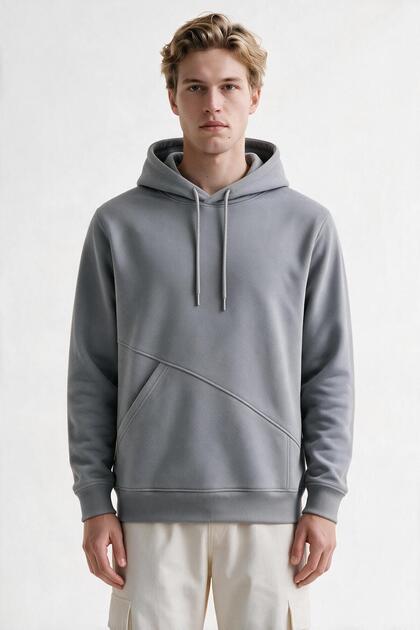 Erkek Kapüşonlu Yandan cepli 3 İplik Yumuşak Dokulu Sweatshirt
