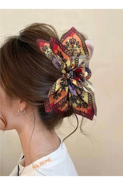 Tie-Dye Patterned Color-Graduated Bow Design Mandal Clasp (Bc-1318)