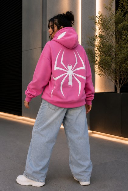 Unisex Oversize Hooded Sweatshirt – Youth Trend Casual Hoodie with Spider Print on the Back
