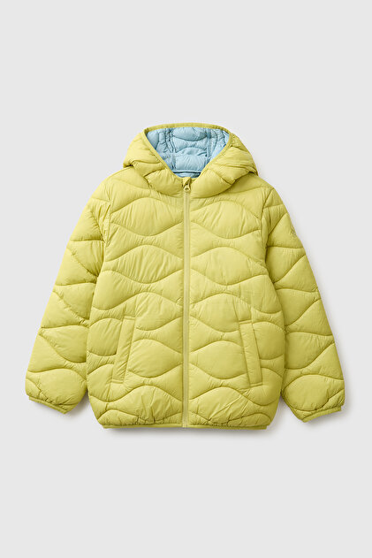 Boy's Pistachio Green Padded Quilted Inflatable Hooded Coat