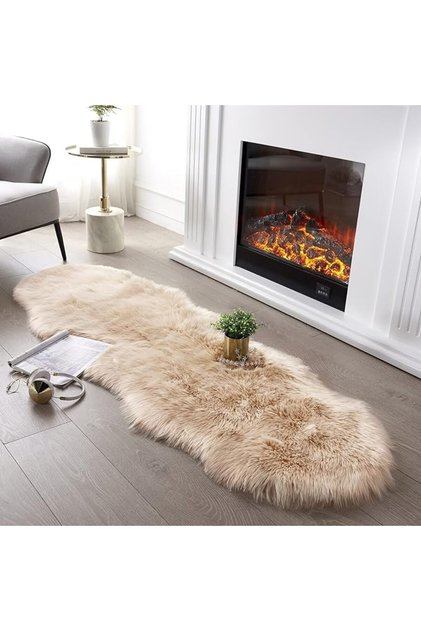 SERISSA Ultra Soft Fluffy Rug Beige Faux Sheepskin Fur Area Rug Shaggy Couch Cover Seat Cushion Furr