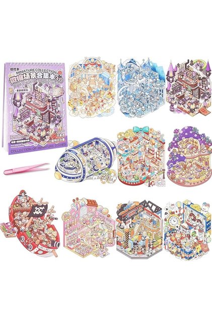 3D Sticker Scene Collection Book, Big Size DIY Design, Fun Mini Cute 3D House Stickers for S