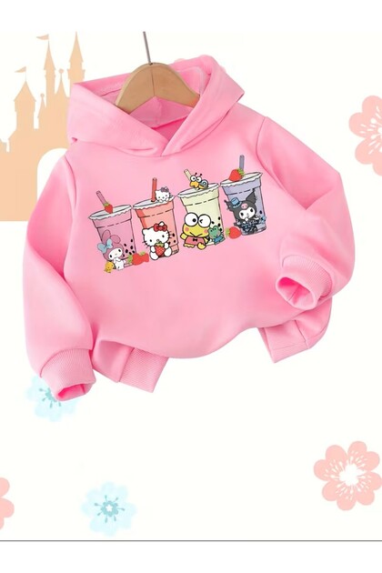 Cute Cartoon & Kuromi Fun Pattern Print, Machine Washable, Loose Fit, Flexible and Soft, Comfortable Casual Outdoor Hoodie, Warm Hooded Sweatshirt for Teens, Kids