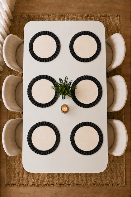Set of 6 Round Ruffled Plates – 33cm Fabric Placemats Cream