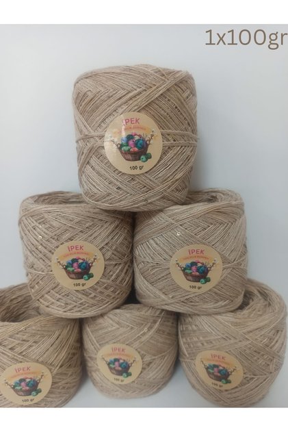 Koton Pamuk Örgü İpi (Bej Krem Tonları,Bej Üzeri Gold Pul) 100gr